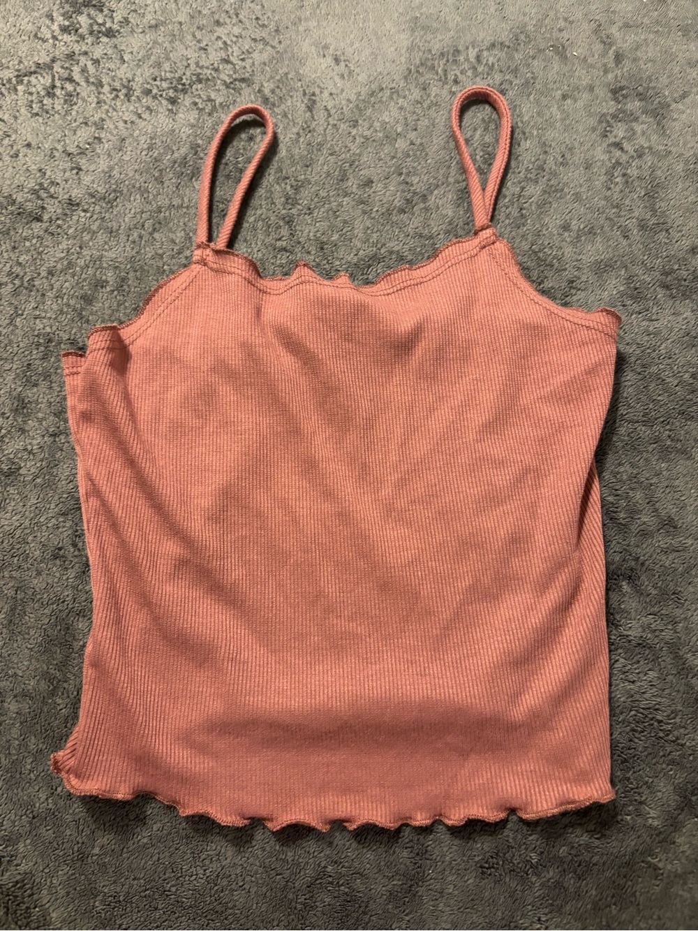 PINK Victoria's Secret Ribbed Scallop-Edge Spaghetti Strap Tank - Rose